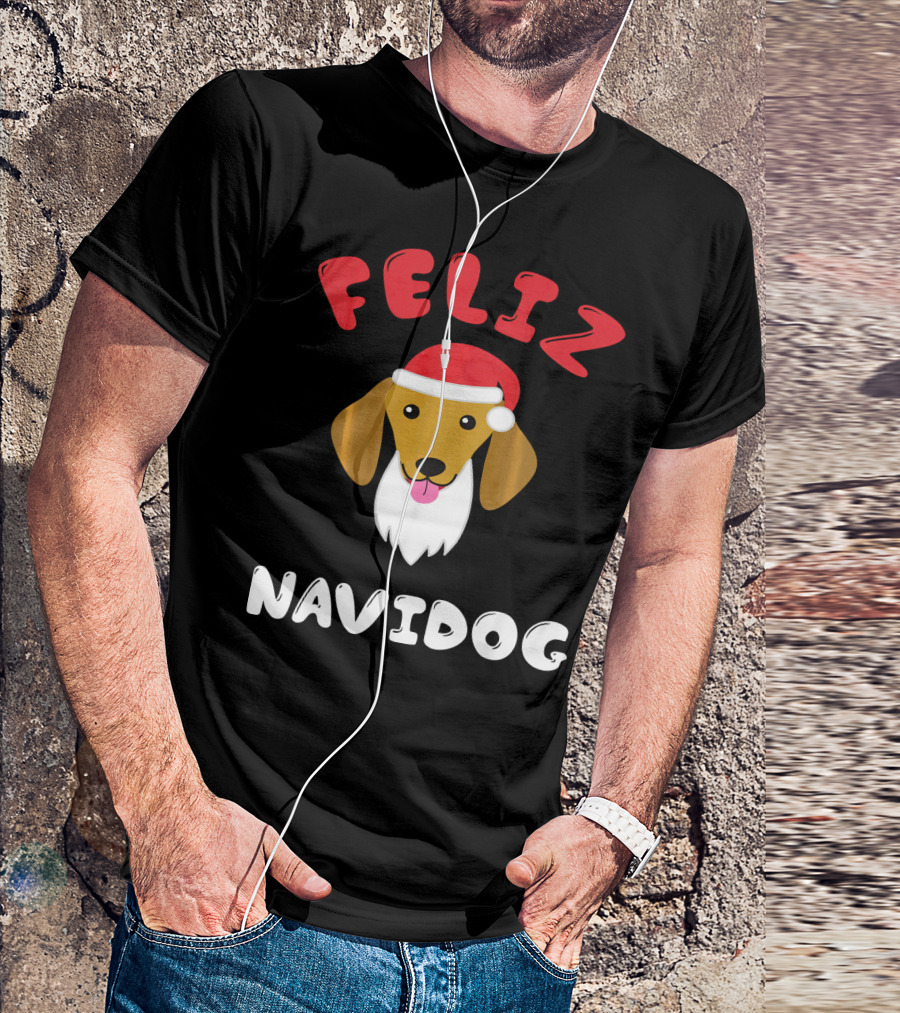 FELIZ NAVIDOG Dachshund Festive Santa Hat T-Shirt