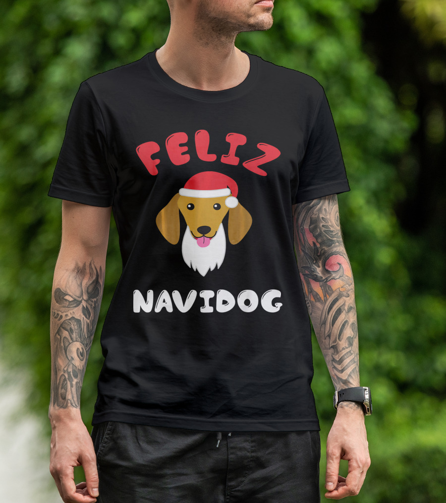 FELIZ NAVIDOG Dachshund Festive Santa Hat T-Shirt