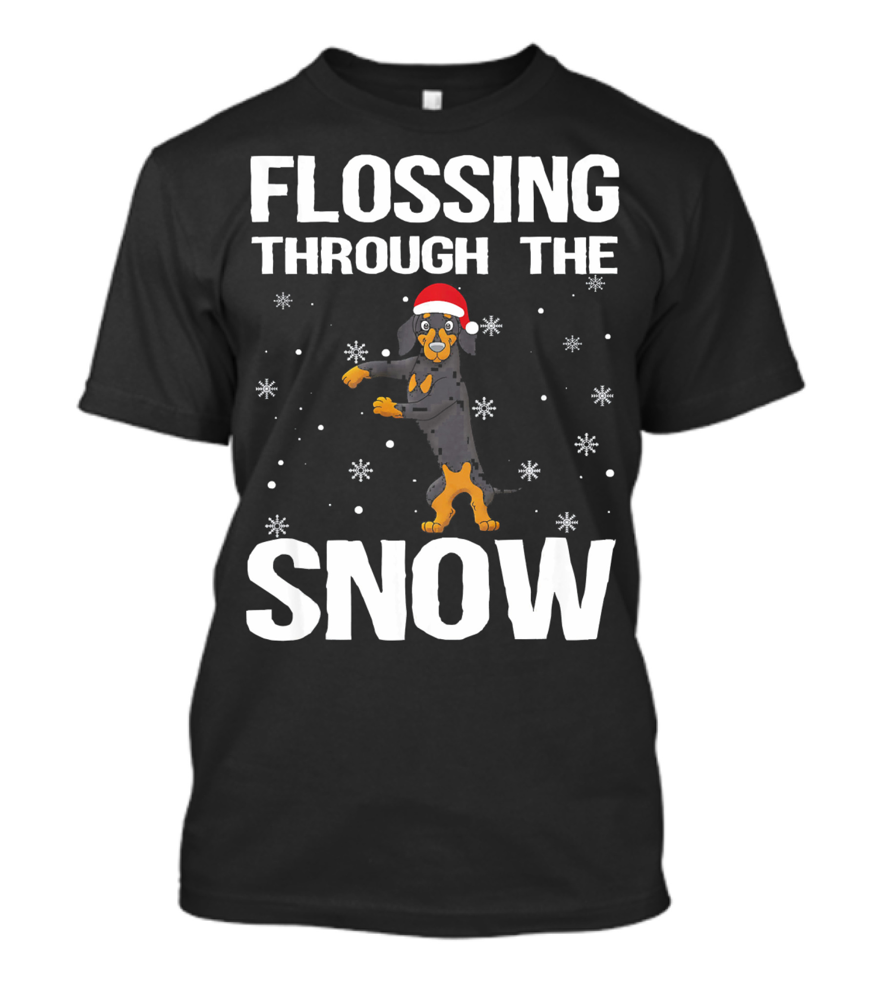 Flossing Through The Snow Dachshund Santa Hat T-Shirt