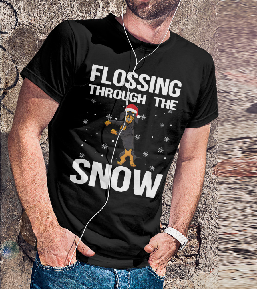 Flossing Through The Snow Dachshund Santa Hat T-Shirt
