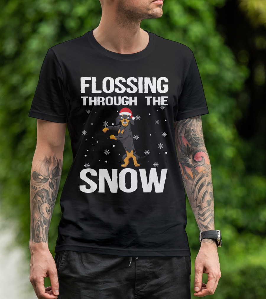Flossing Through The Snow Dachshund Santa Hat T-Shirt