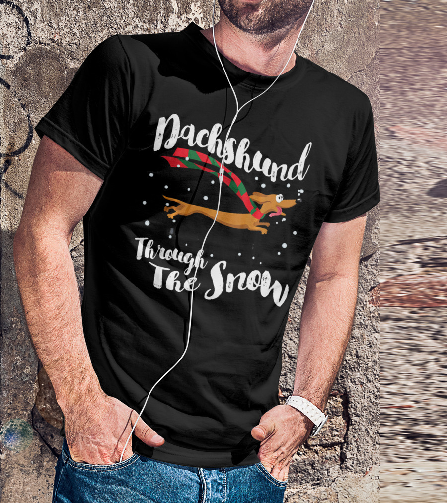 Dachshund Through The Snow Christmas Scarf Dog Running T-Shirt