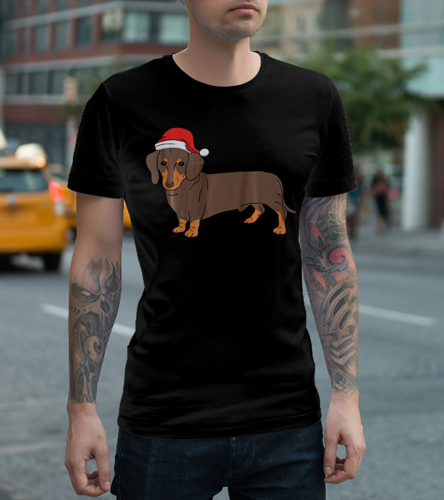 Dachshund In Santa Hat Festive Holiday Dog T-Shirt