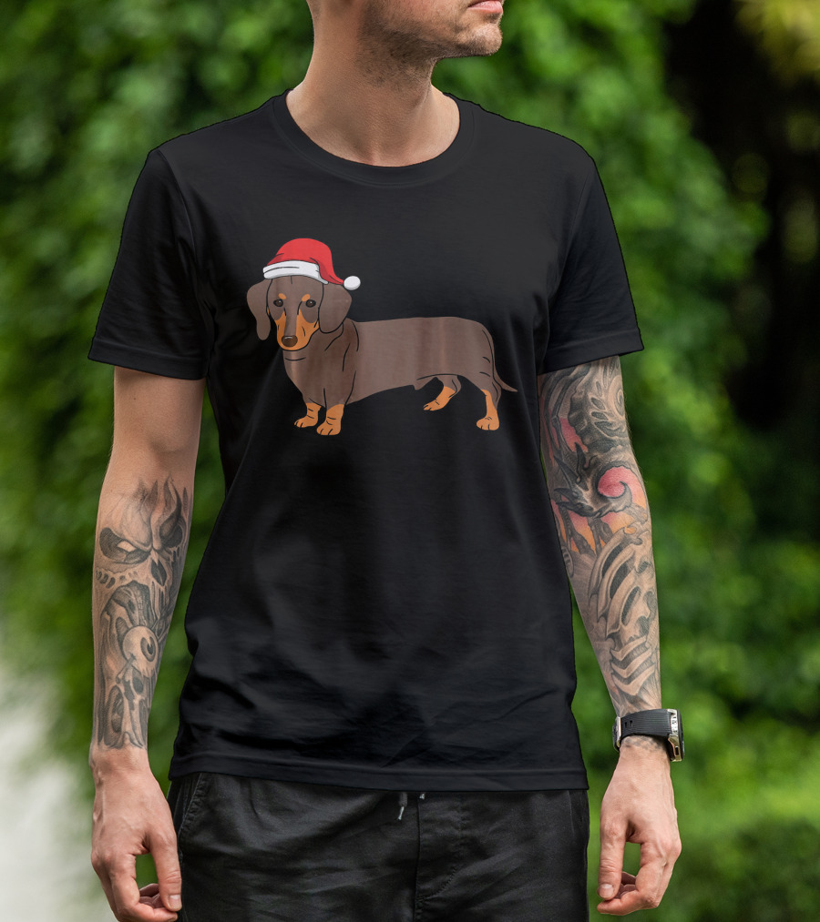 Dachshund In Santa Hat Festive Holiday Dog T-Shirt