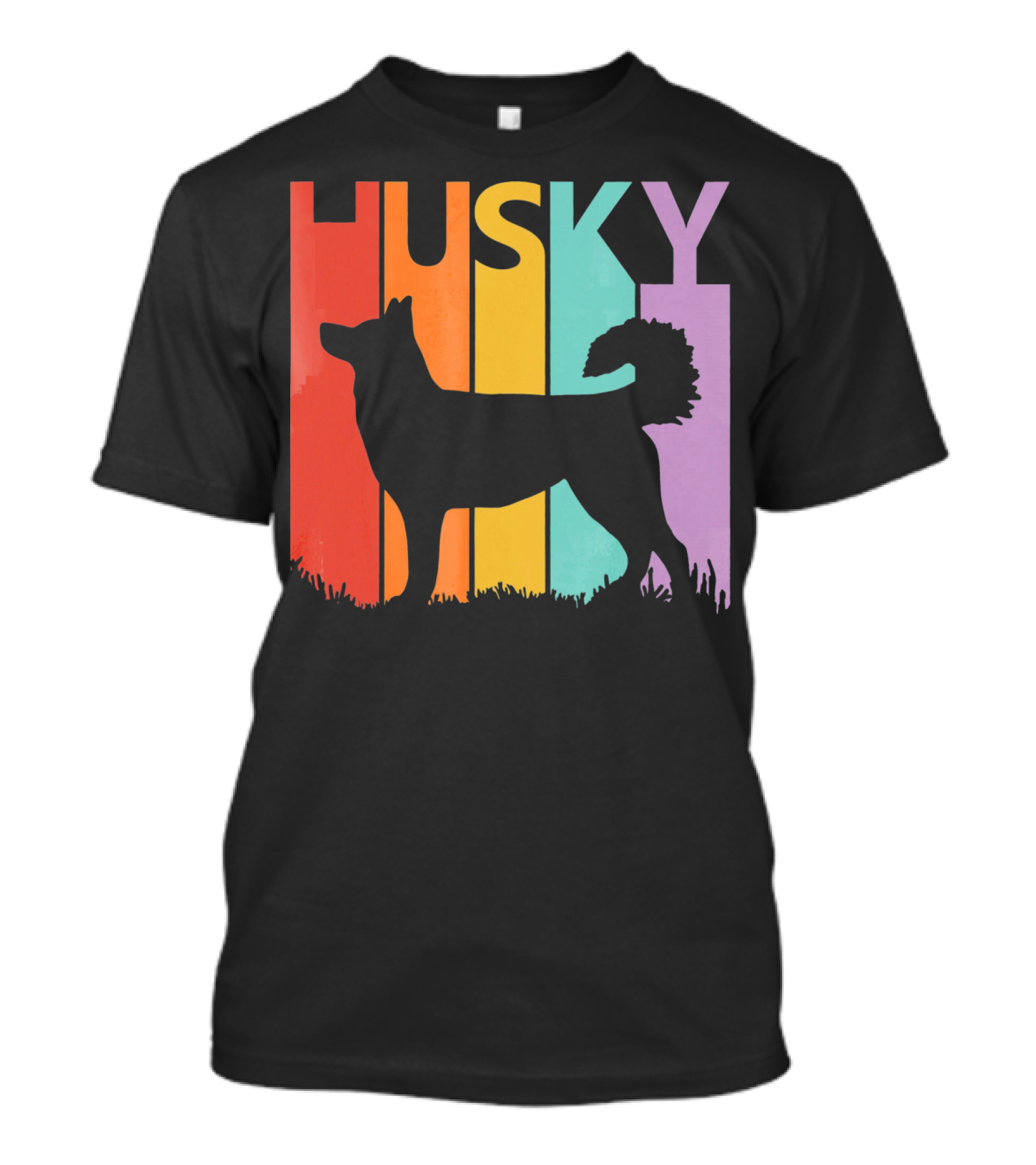 Husky Dog Retro Silhouette Funny Rainbow T-Shirt