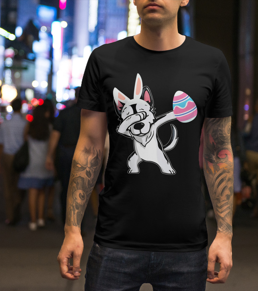 Easter Bunny Ears Husky Dog Dabbing With Colorful Egg T-Shirt
