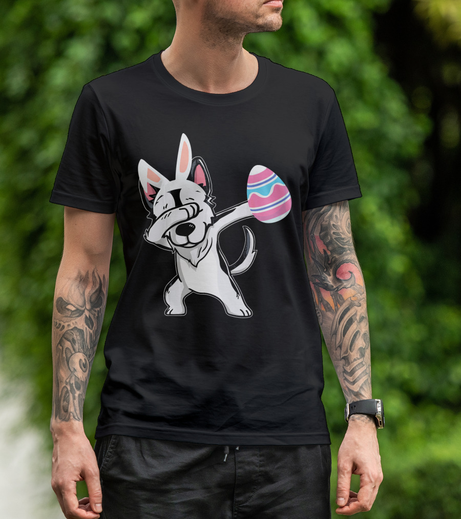 Easter Bunny Ears Husky Dog Dabbing With Colorful Egg T-Shirt