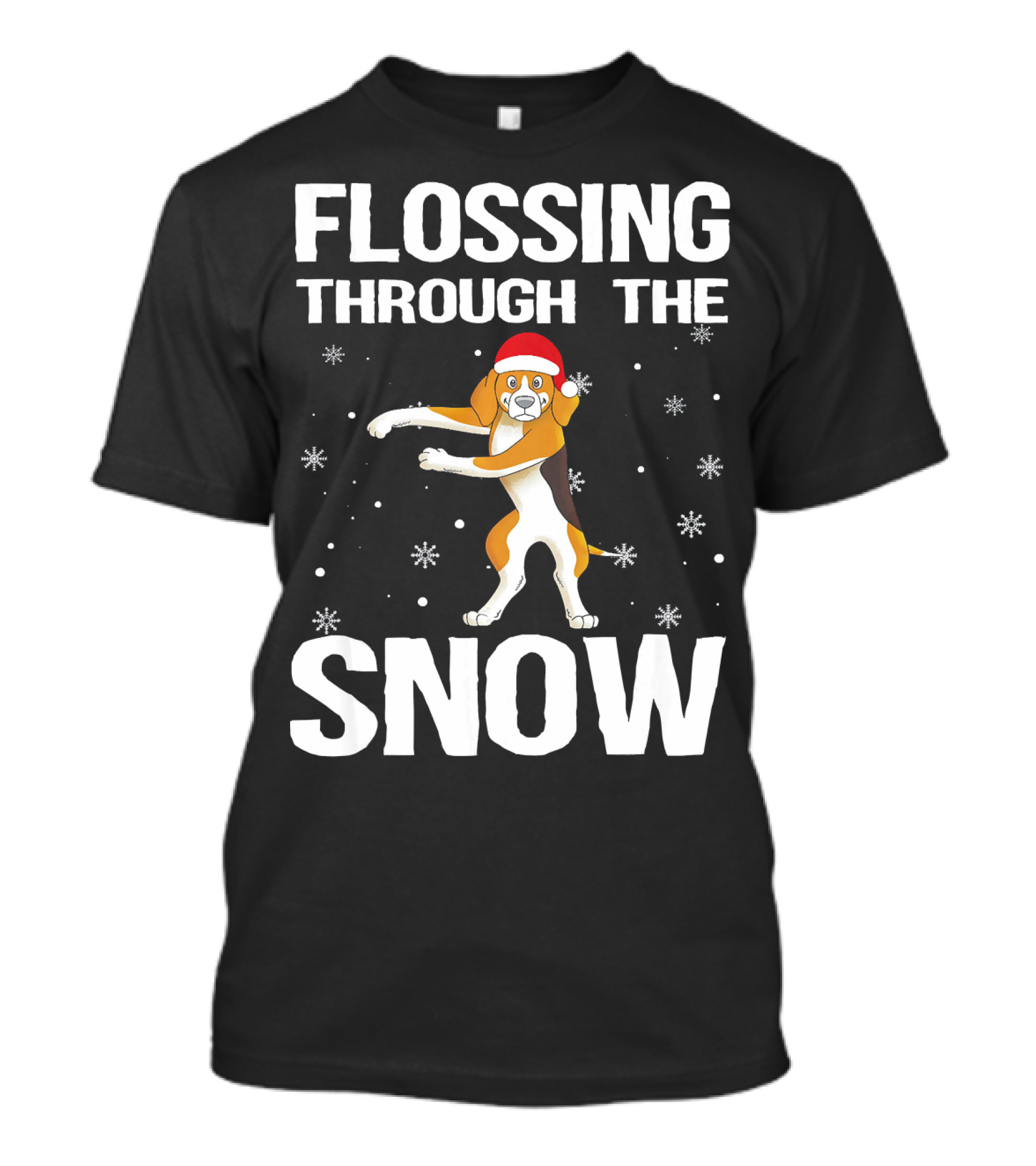 Flossing Through The Snow Beagle Santa Hat T-Shirt