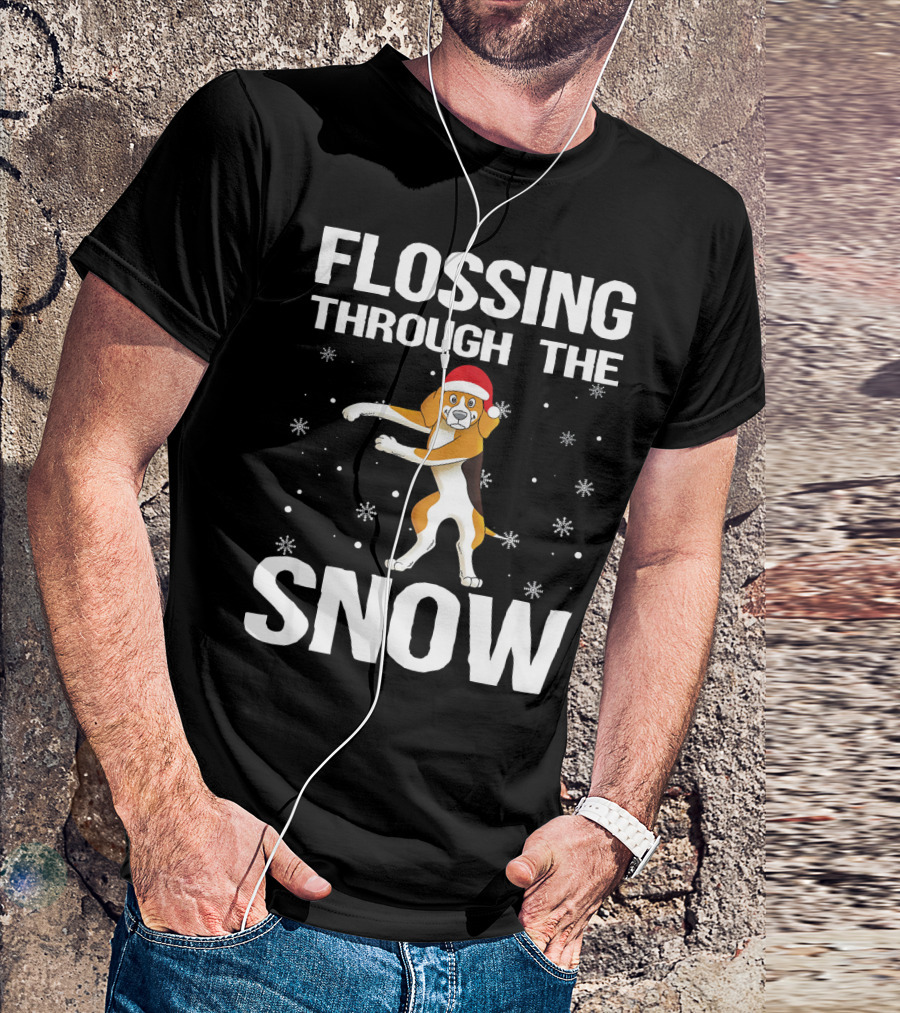 Flossing Through The Snow Beagle Santa Hat T-Shirt