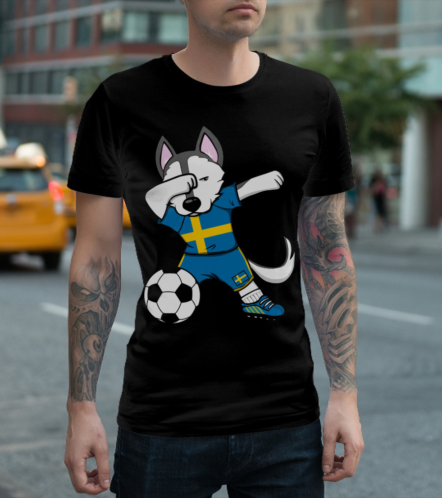 Dog Husky Dabbing Sweden Soccer Jersey Football T-Shirt