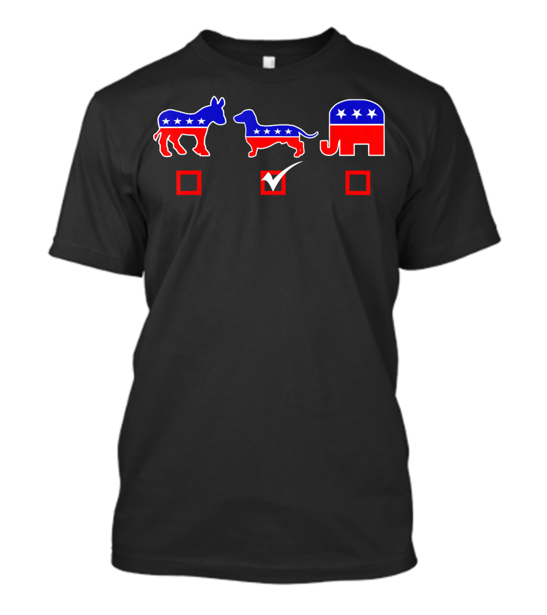 Dachshund For President Red White Blue Stars And Stripes Donkey Elephant Icons T-Shirt