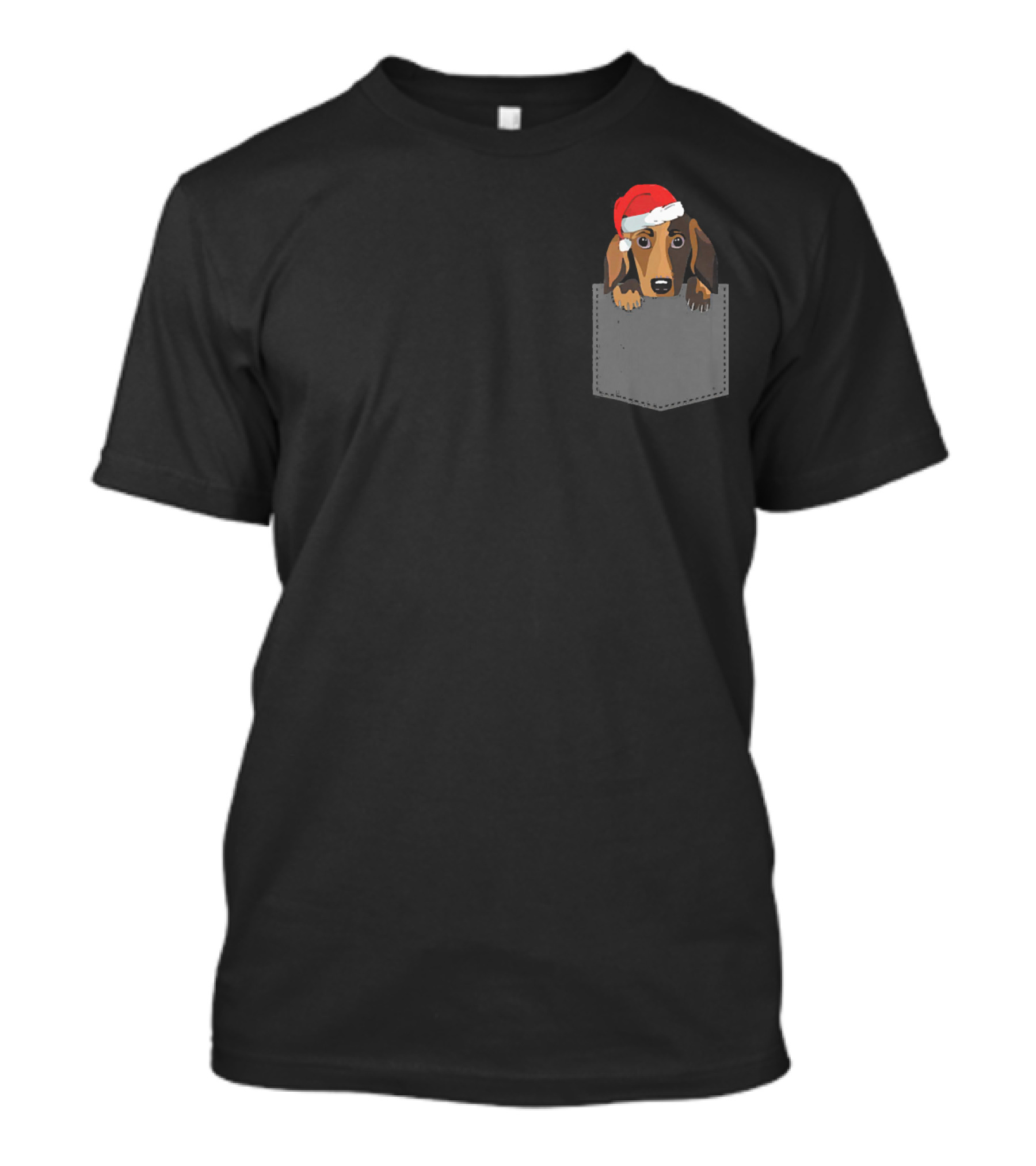Cute Christmas Dachshund In Pocket With Santa Hat T-Shirt