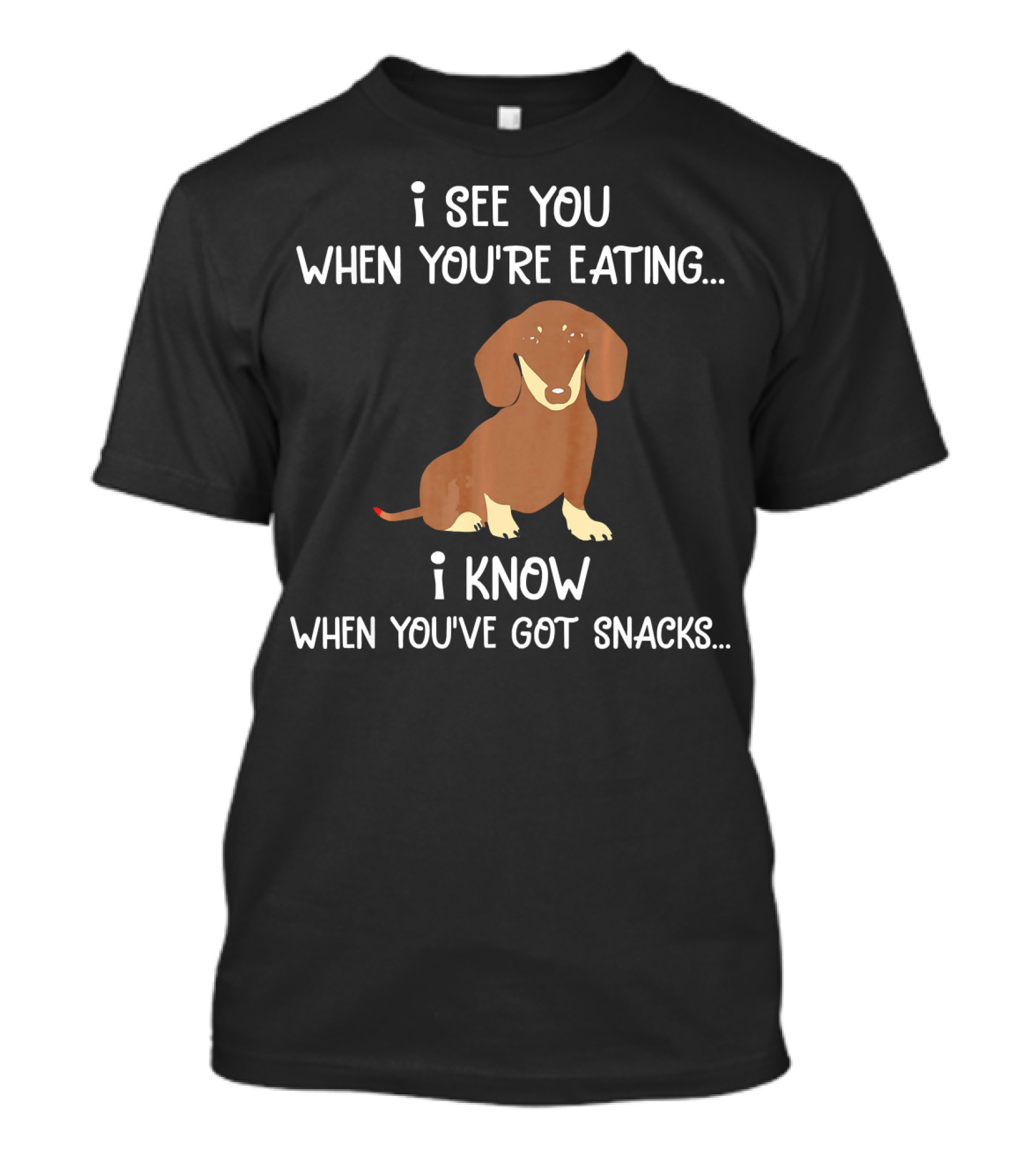 I See You When You're Eating I Know When You've Got Snacks Funny Dachshund T-Shirt