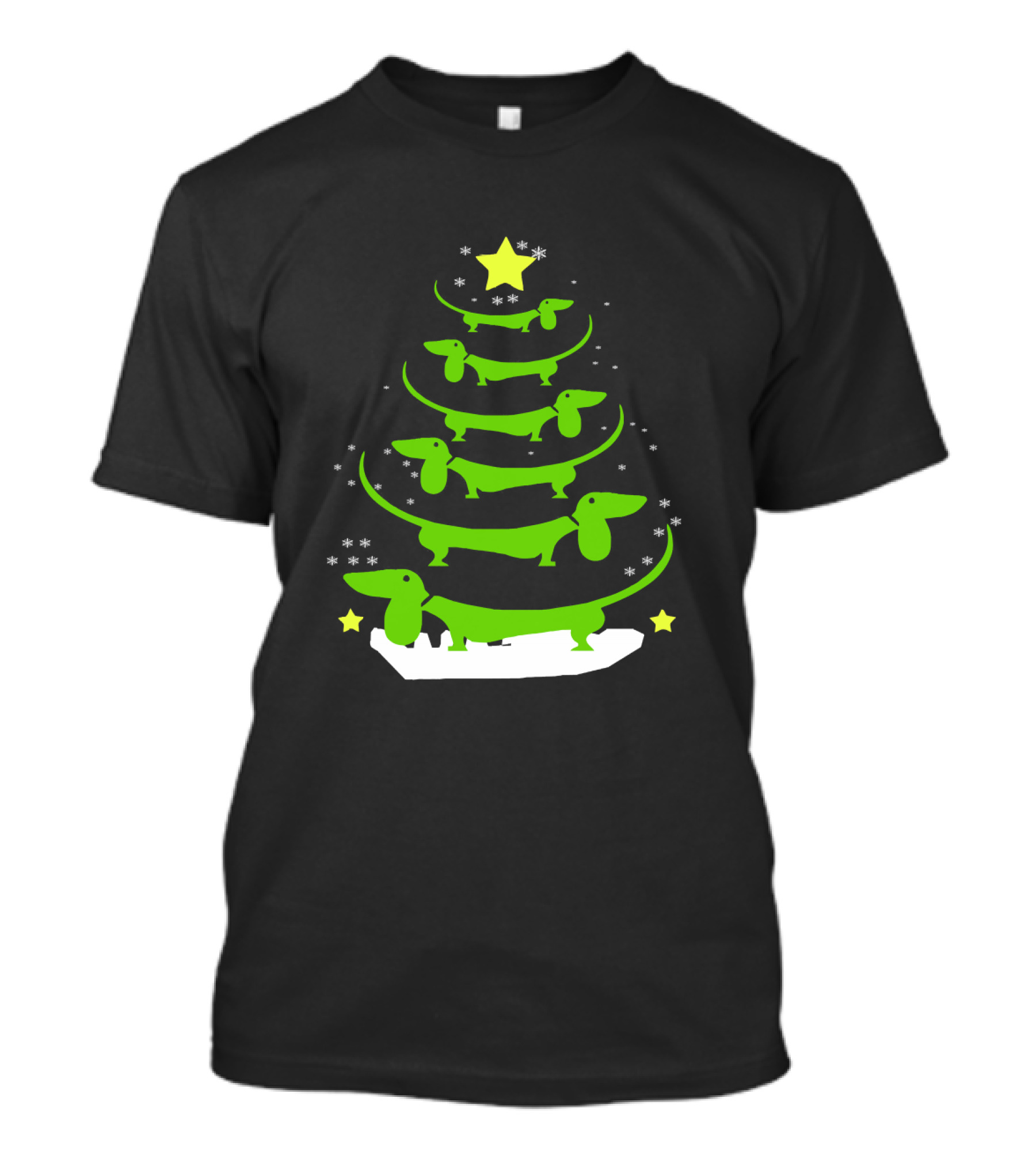 Dachshund Through The Snow Christmas Tree With Stars And Snowflakes T-Shirt