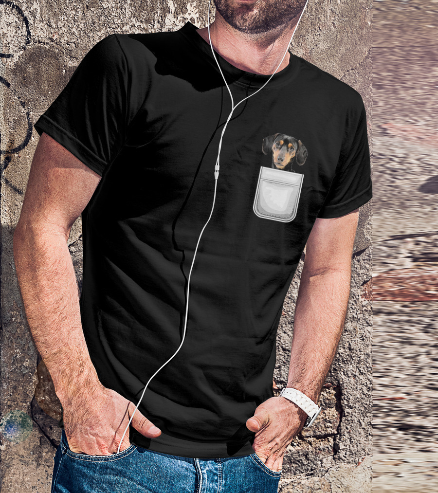 Dachshund Puppy Dog In Pocket T-Shirt