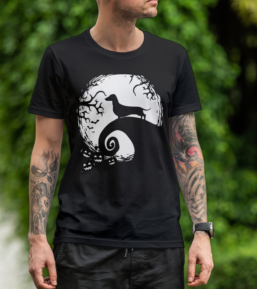 Nightmare Before Christmas Dachshund Silhouette Moon Scene T-Shirt