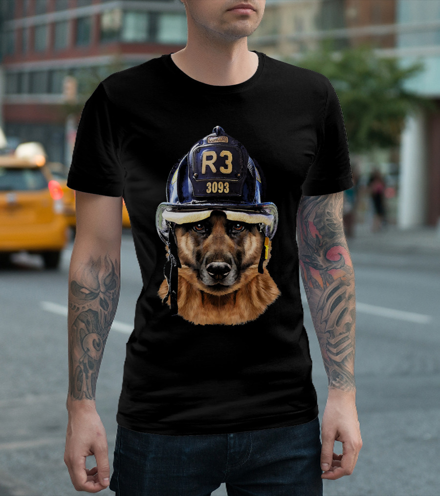 Concord R3 3093 German Shepherd Dog in Firefighter Helmet T-Shirt