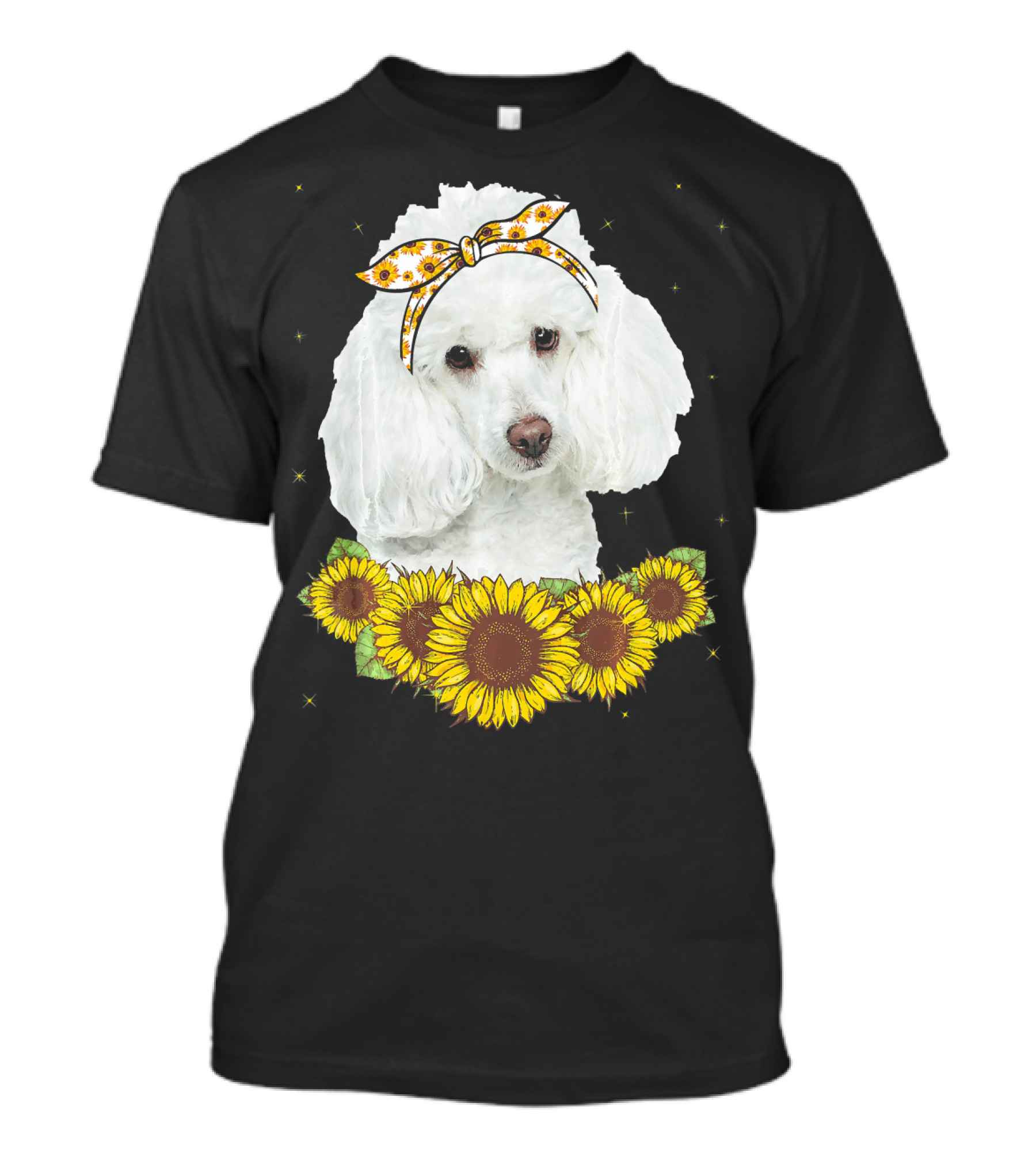 Girls Poodle Dog Sunflower Bandana Cute Floral Stars T-Shirt