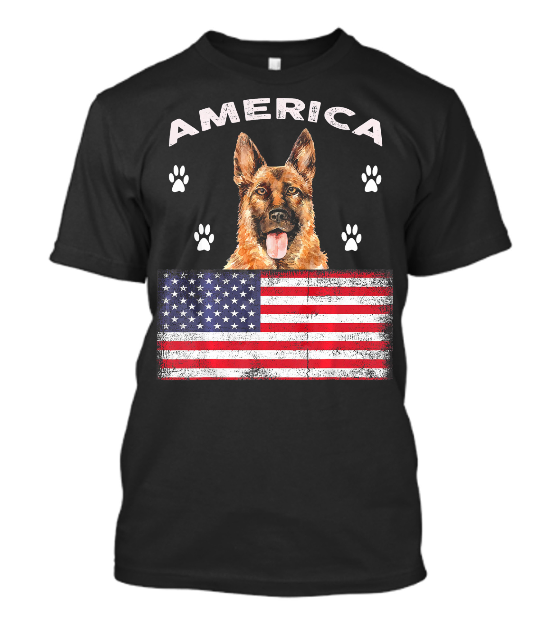 America German Shepherd With American Flag And Paw Prints T-Shirt