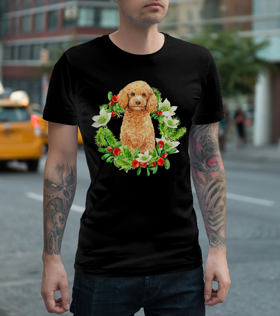 I Love Christmas Almost As Much As I Love Dogs In Holiday Wreath T-Shirt