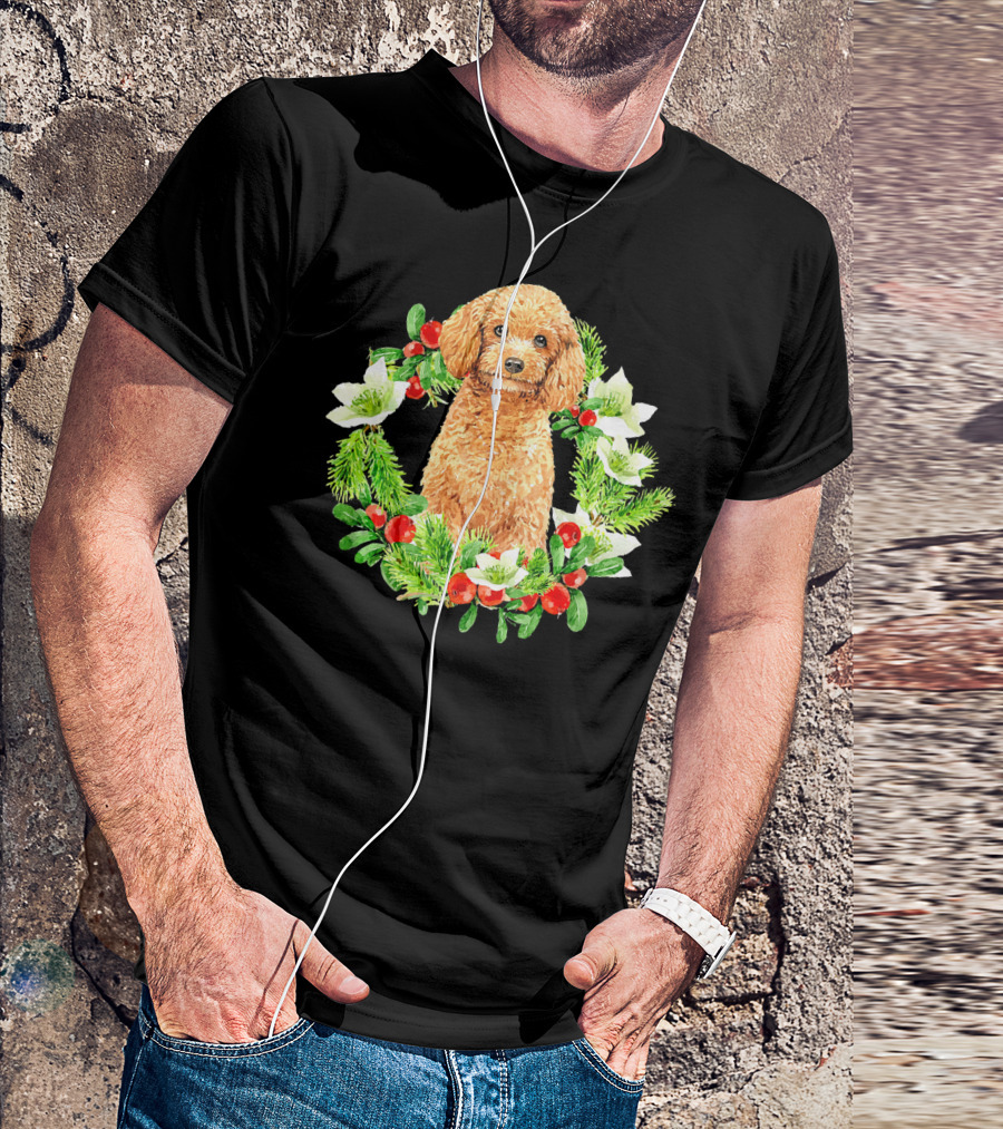 I Love Christmas Almost As Much As I Love Dogs In Holiday Wreath T-Shirt