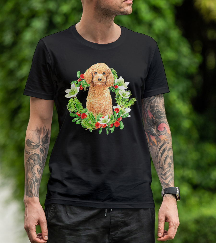 I Love Christmas Almost As Much As I Love Dogs In Holiday Wreath T-Shirt
