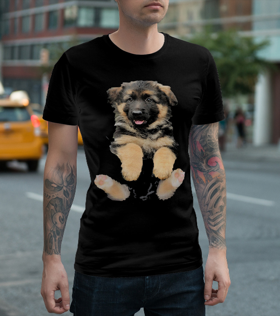 German Shepherd Puppy In Pocket T-Shirt