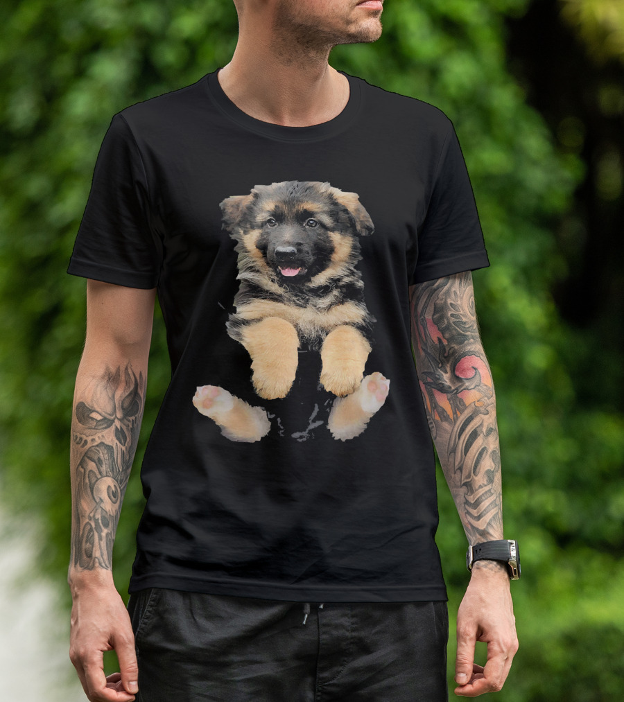 German Shepherd Puppy In Pocket T-Shirt