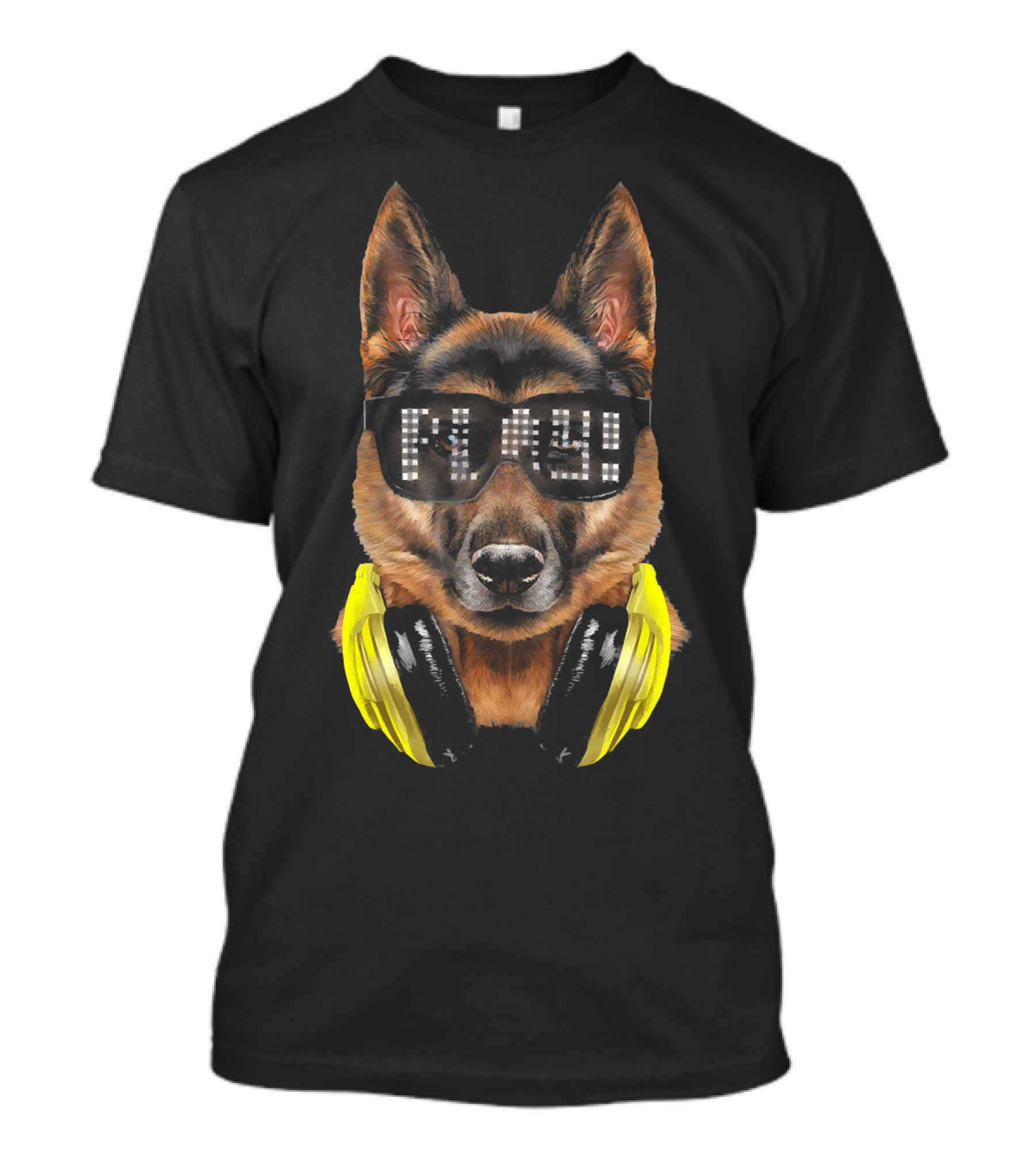 German Shepherd Dog DJ With LED Sunglasses And Yellow Headphones T-Shirt