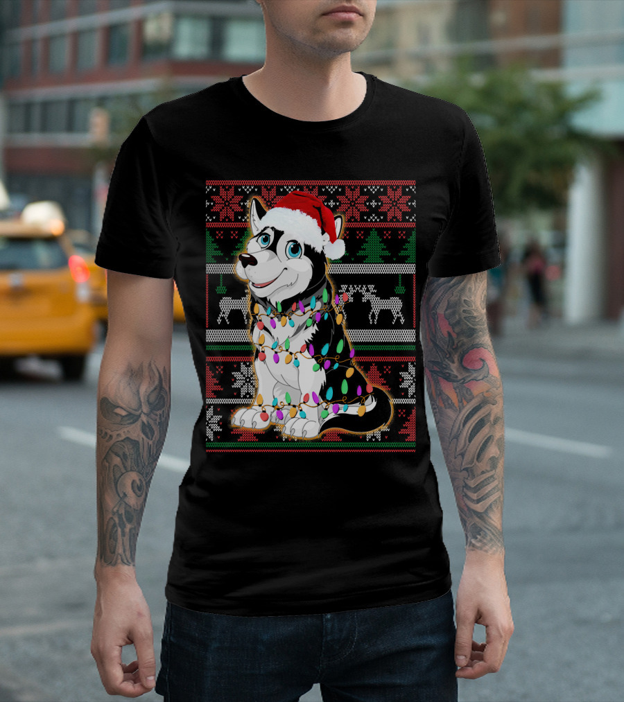 Husky Sibir Christmas Santa Lights Holiday T-Shirt