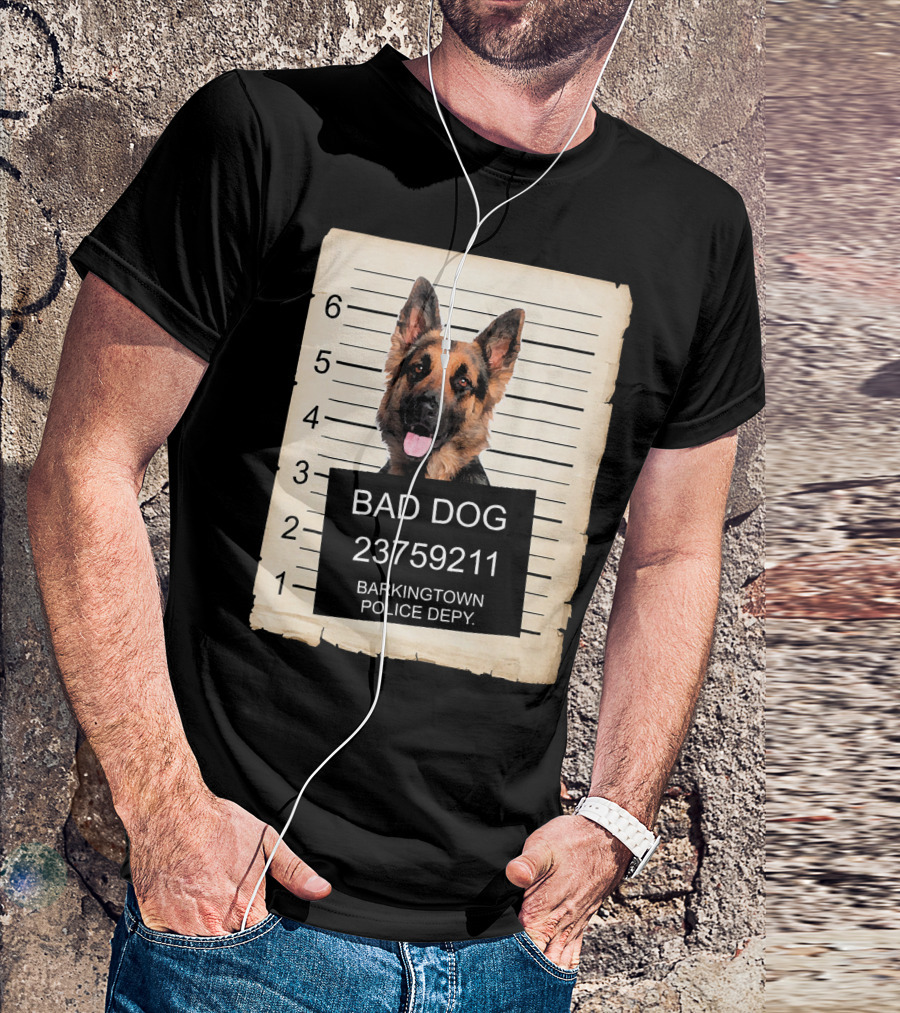 Bad Dog German Shepherd Barkingtown Police Depy Mugshot Lineup T-Shirt