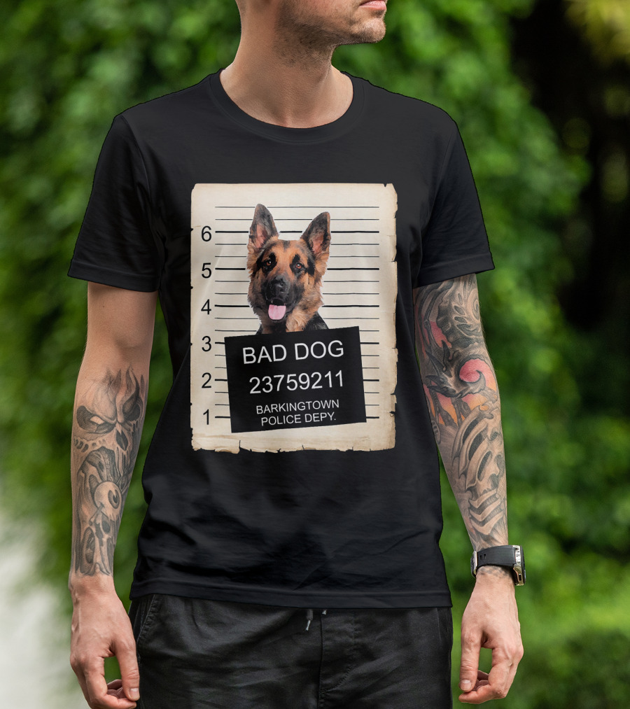 Bad Dog German Shepherd Barkingtown Police Depy Mugshot Lineup T-Shirt
