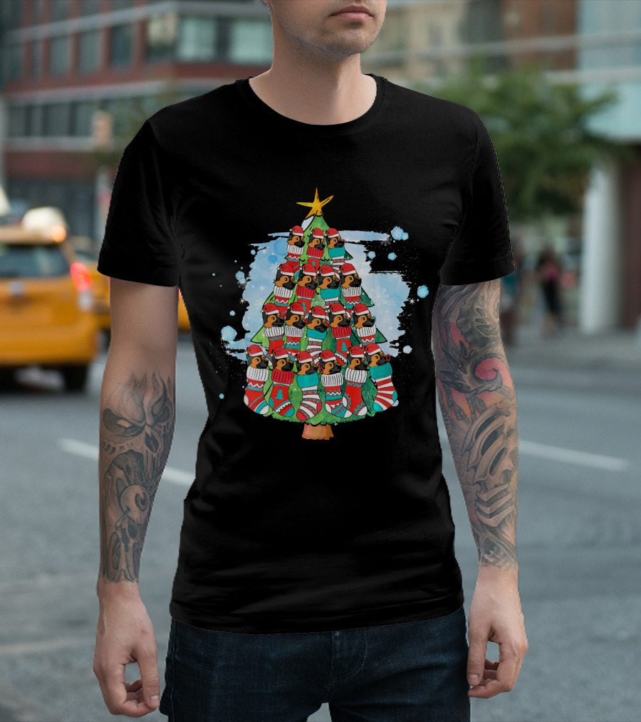 German Shepherd Sock Pine Tree Festive Holiday Penguins T-Shirt