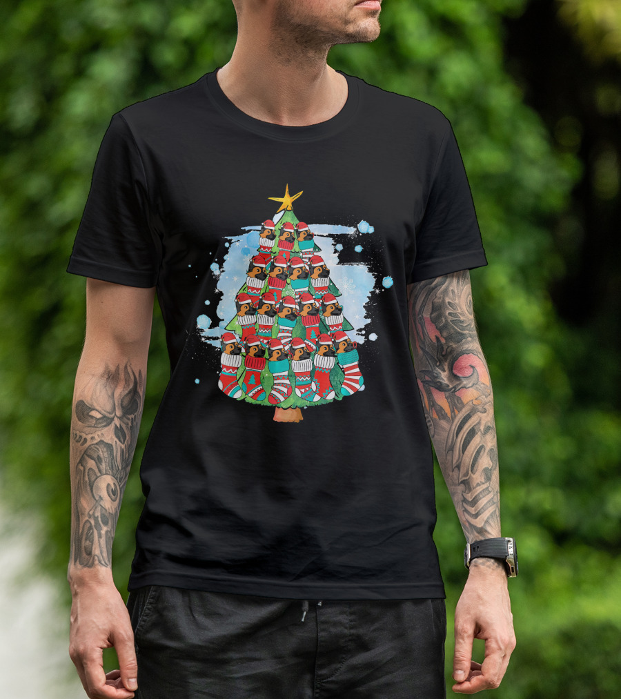 German Shepherd Sock Pine Tree Festive Holiday Penguins T-Shirt