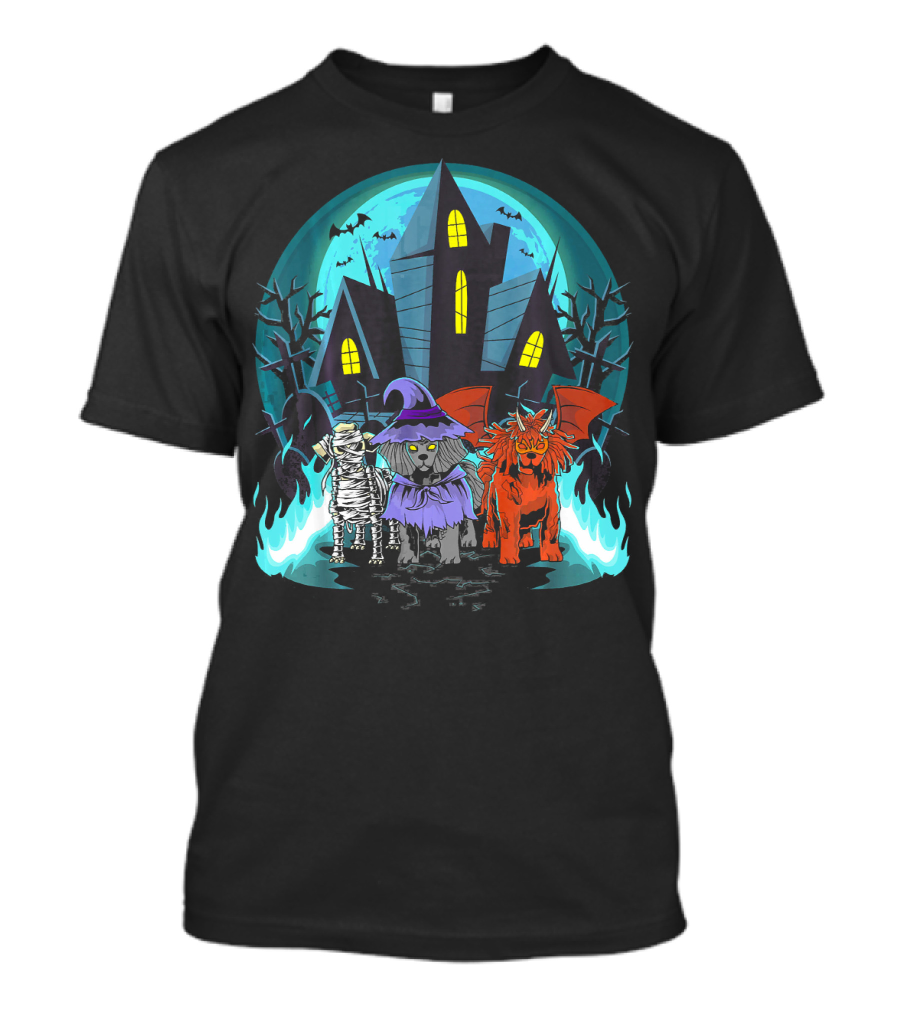 Halloween Poodles Mummy Witch Devil Haunted House Spooky Night T-Shirt