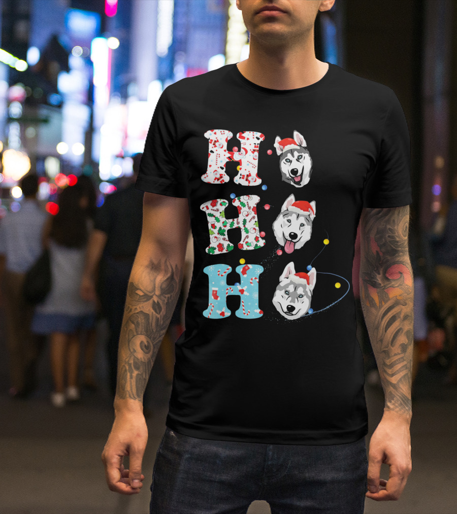 Ho Ho Ho Husky Santa Dog Christmas Festive Hat T-Shirt