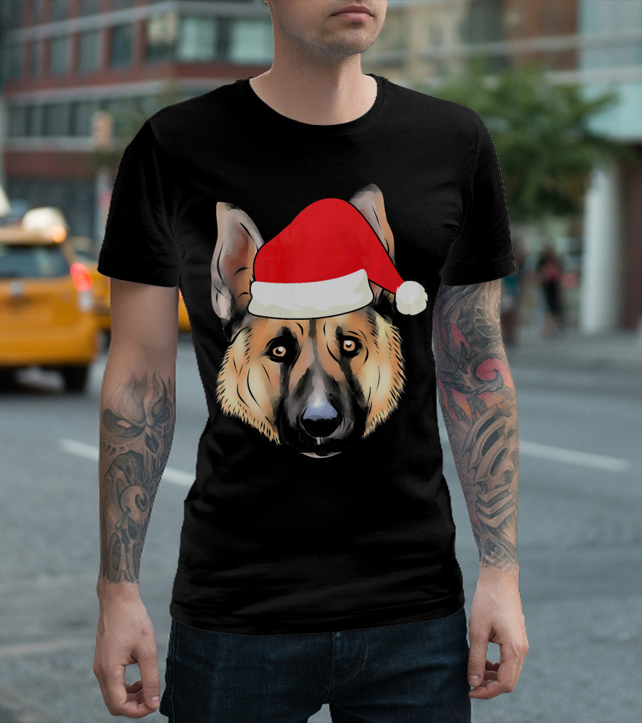 German Shepherd Dog Wearing Santa Claus Hat T-Shirt