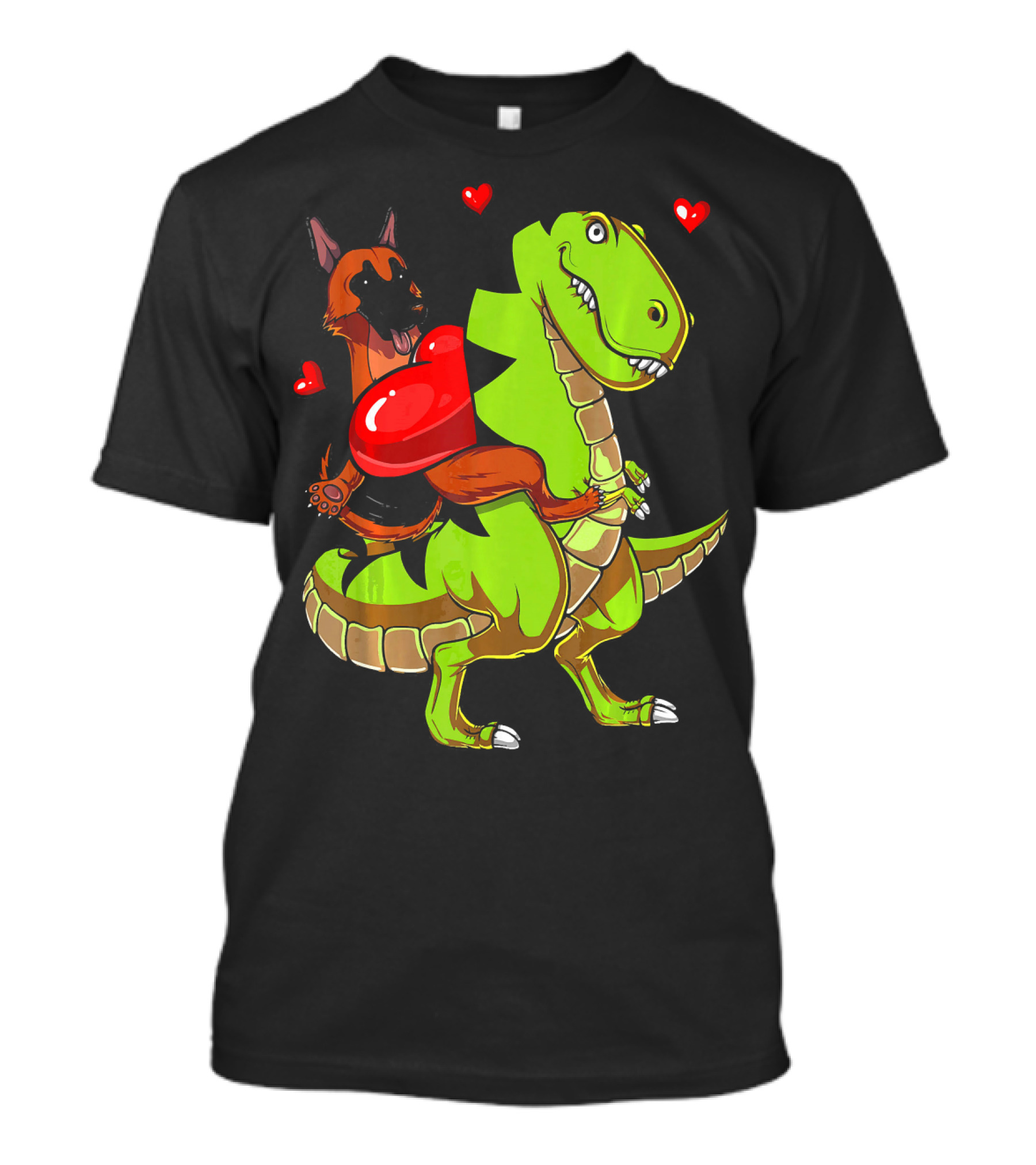German Shepherd Riding T-Rex Dinosaur With Hearts T-Shirt