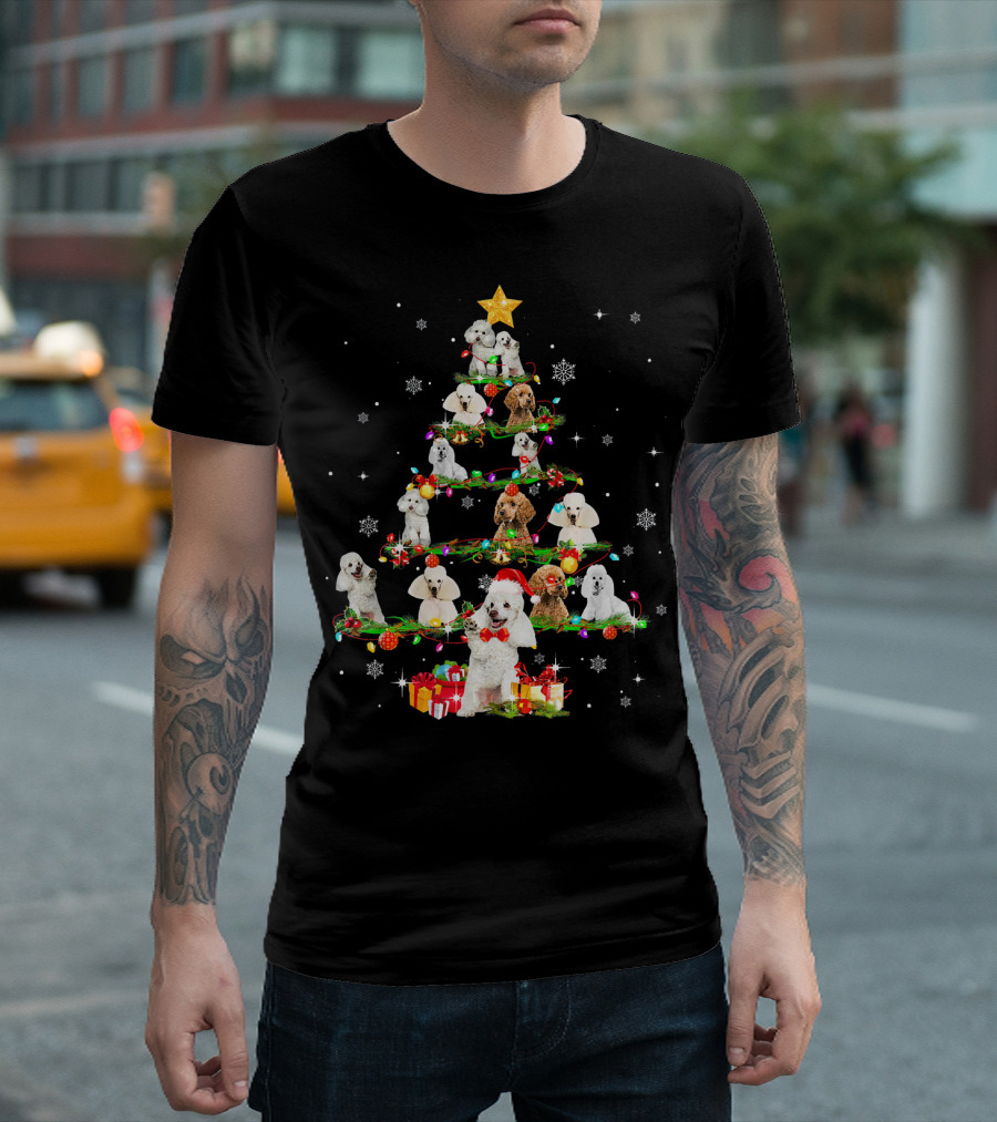 Poodle Christmas Tree with Santa Hat and Gifts T-Shirt