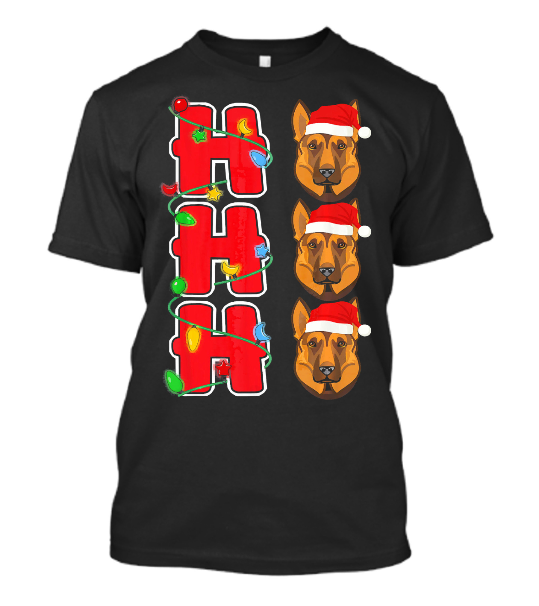 Ho Ho Ho Santa Hat German Shepherd Christmas Lights T-Shirt