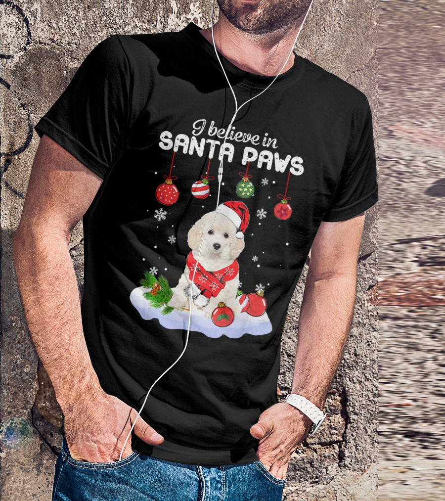 I Believe In Santa Paws Toy Poodle Christmas Sweater Hat Snowflakes Ornaments T-Shirt