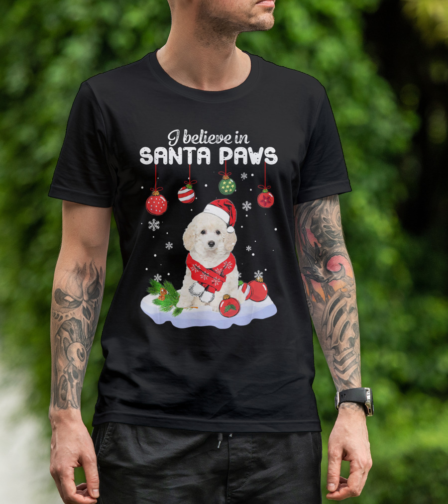 I Believe In Santa Paws Toy Poodle Christmas Sweater Hat Snowflakes Ornaments T-Shirt