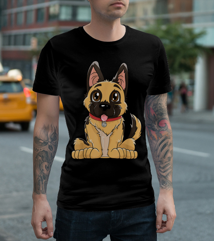 German Shepherd Cute Puppy With Red Collar And Happy Expression T-Shirt