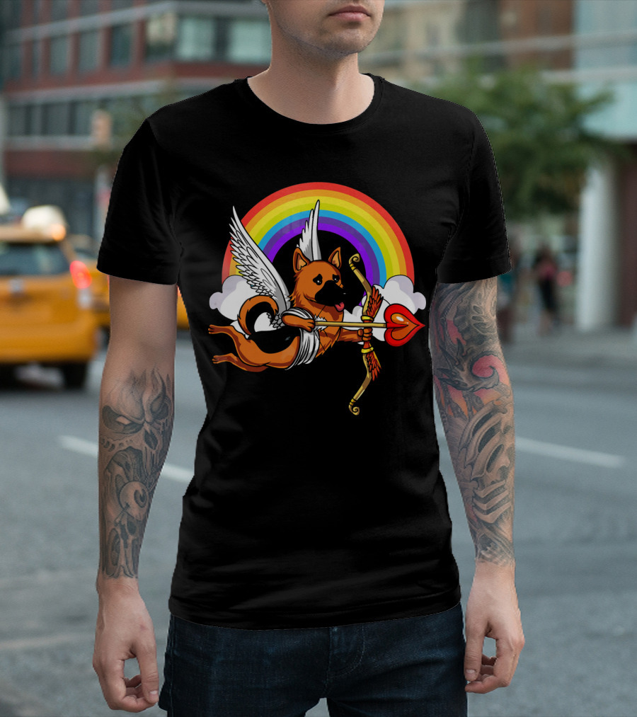 German Shepherd Cupid with Rainbow Wings Valentines Day T-Shirt