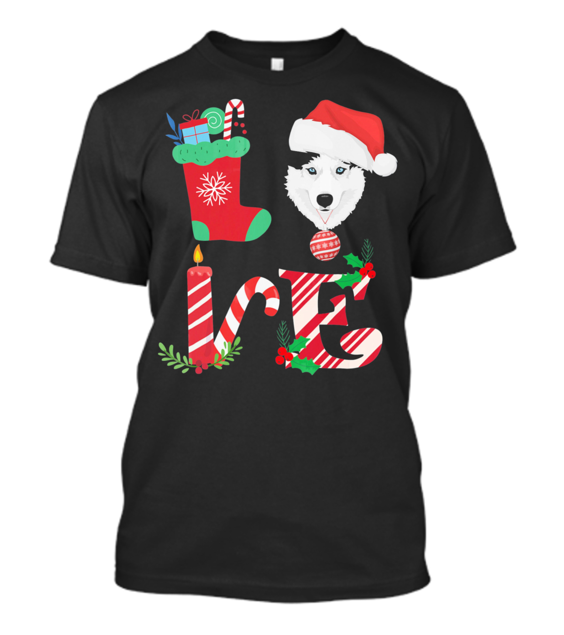 I Love My Husky Christmas Stocking Candle T-Shirt