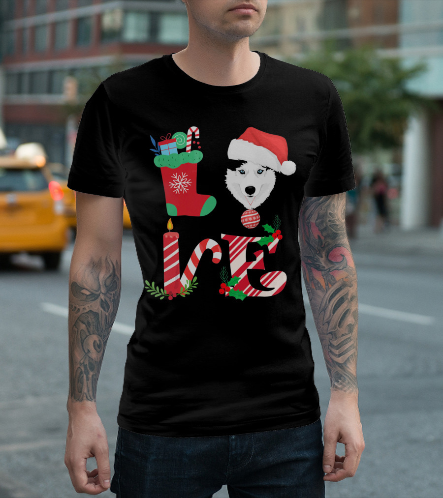 I Love My Husky Christmas Stocking Candle T-Shirt