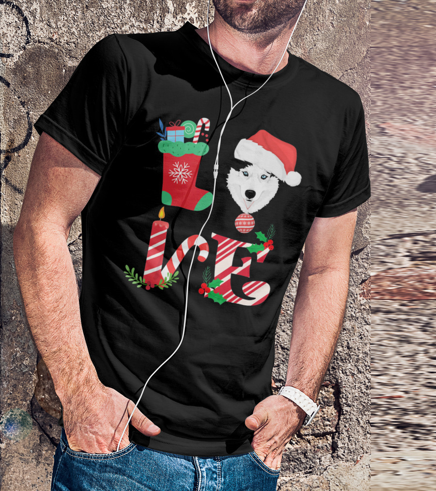 I Love My Husky Christmas Stocking Candle T-Shirt