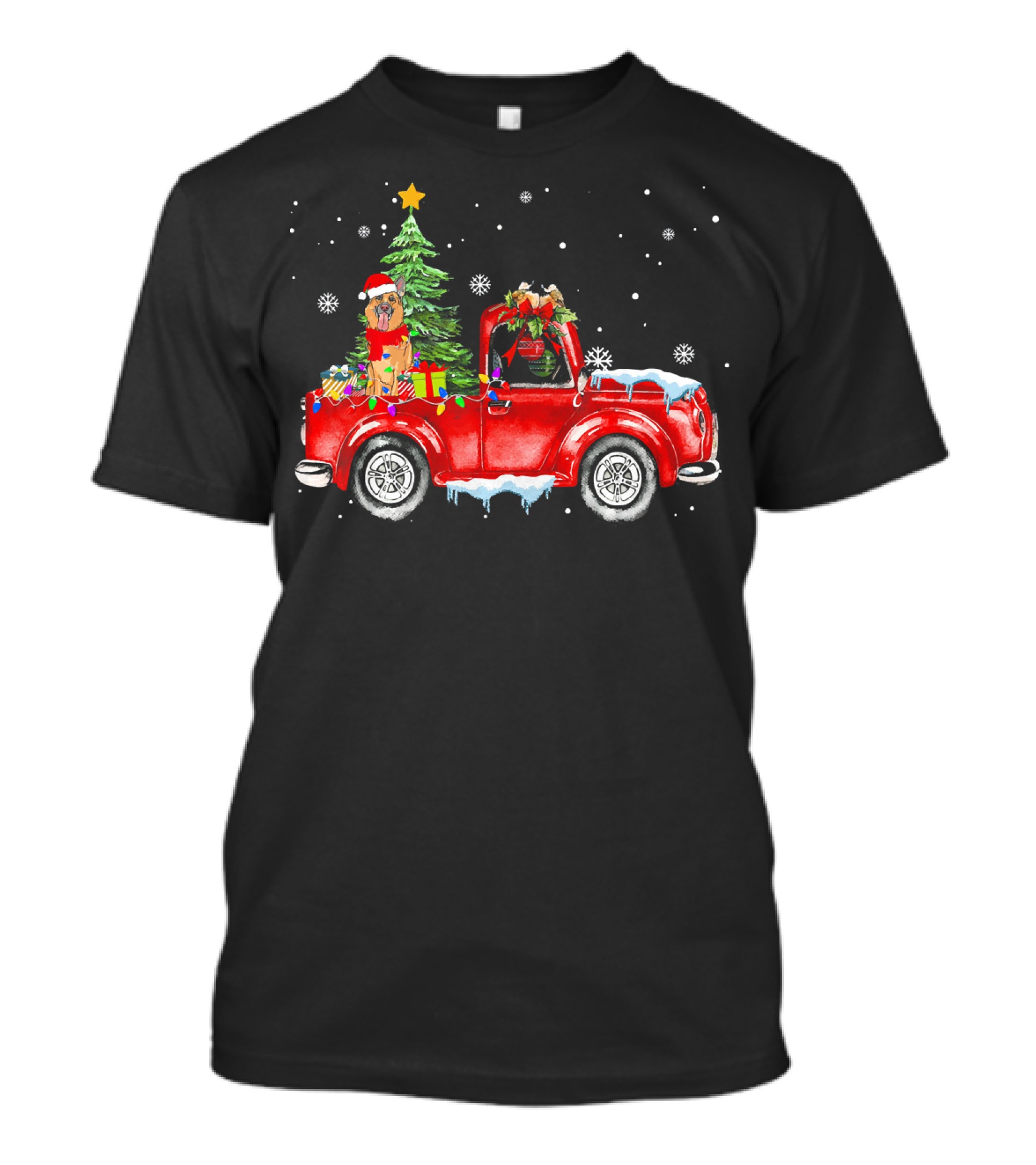German Shepherd Dog Christmas Red Truck Rides T-Shirt