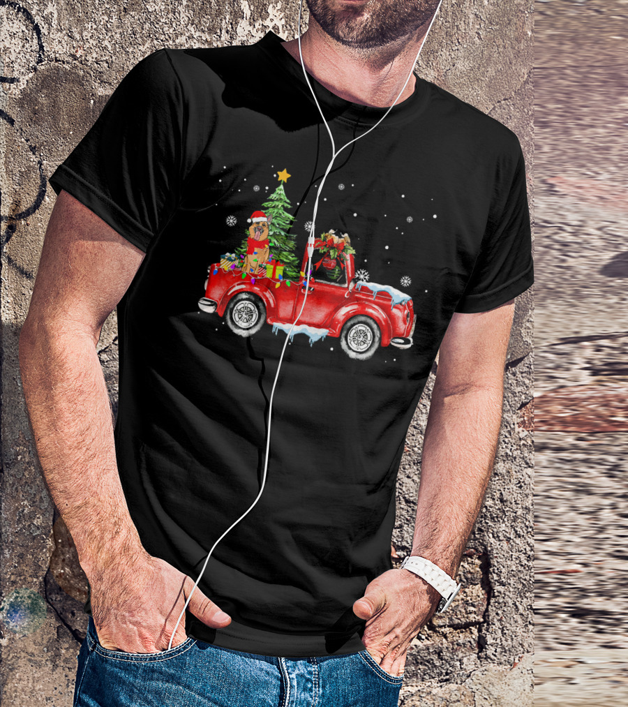 German Shepherd Dog Christmas Red Truck Rides T-Shirt