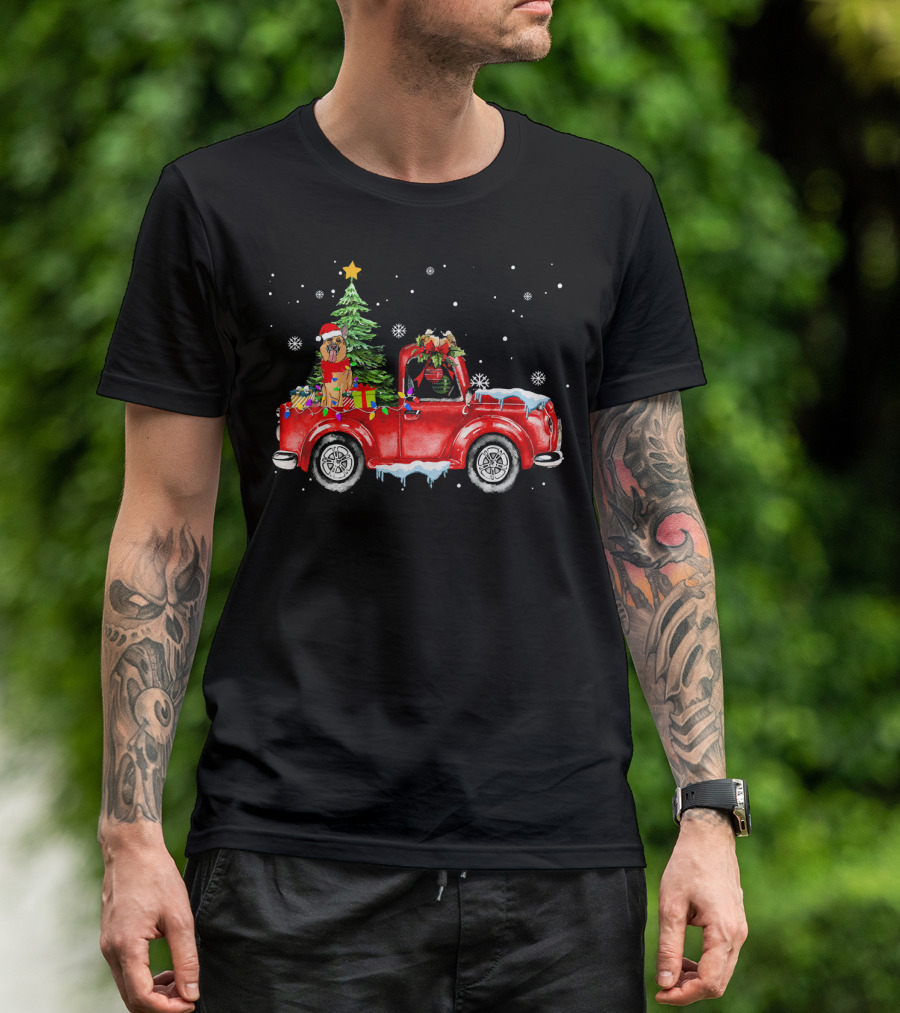 German Shepherd Dog Christmas Red Truck Rides T-Shirt